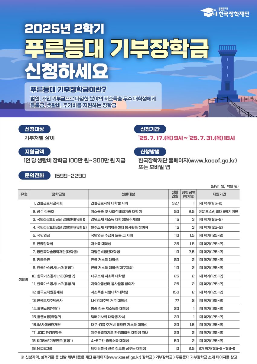 2025-2 푸른등대 기부장학금(생활비성) 신청(~7/31) 이미지1
