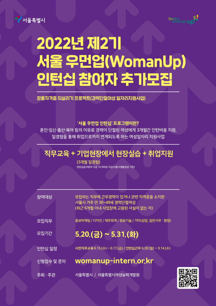[서울특별시] 2022년 제2기 서울 우먼업(WomamUP)인턴십 참가자 추가모집 이미지1