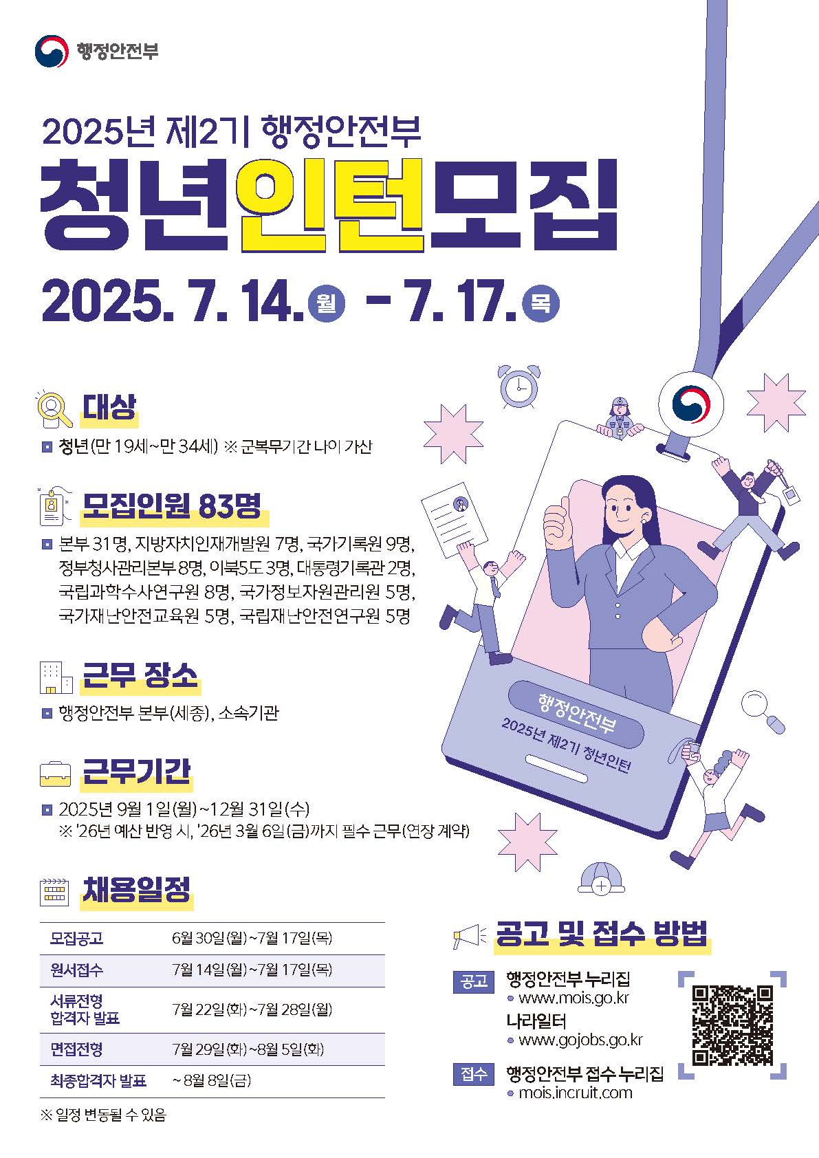 [행정안전부] 행정/홍보/외국어(영어)/데이터분석/전산/기록관리/기록복원/건축/교육지원/방재안전 청년인턴 채용 이미지1